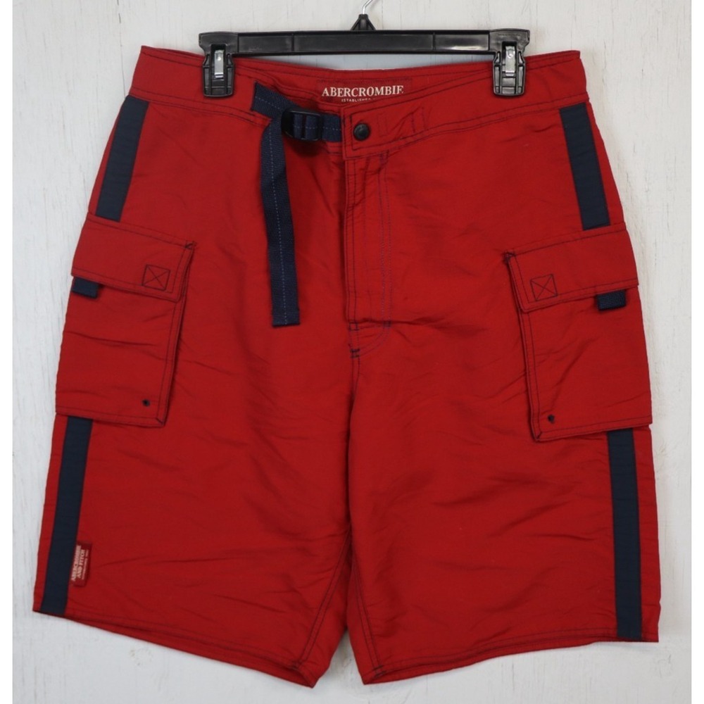 Vintage Abercrombie Cargo Shorts Size 32 Draw String Nylon Built In Belt Blue